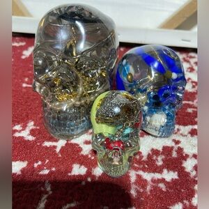 Handmade Epoxy Set of 3 Skulls Jewelry Art
